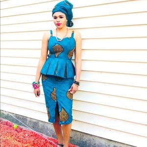 Ankara top and skirt with head tie